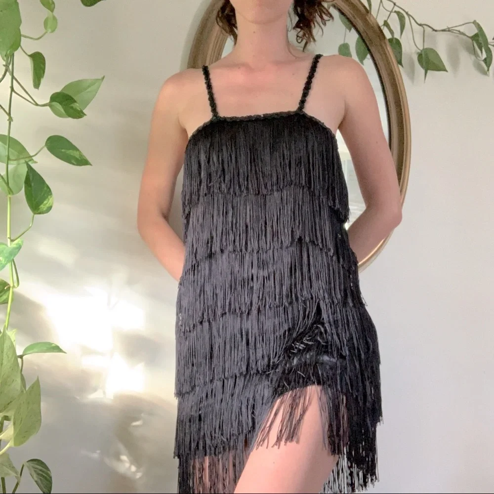 Vintage Black Fringe Dress - Picture 1 of 5